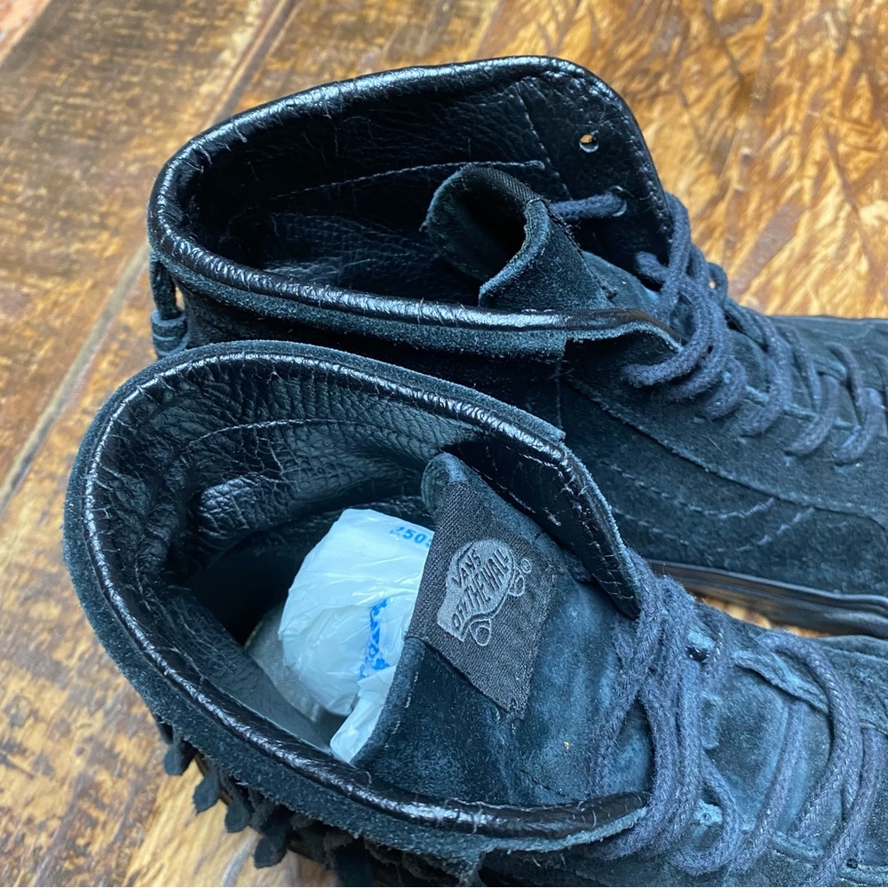 Vans Sk8 Hi Moc Black Suede Fringe Moccasin Skate Sneaker Trainers Shoes Sz 6.5 - Picture 9 of 11